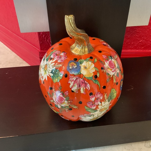 RETIRED Mackenzie-Childs orange Floral Decorative Pumpkin - Picture 1 of 4